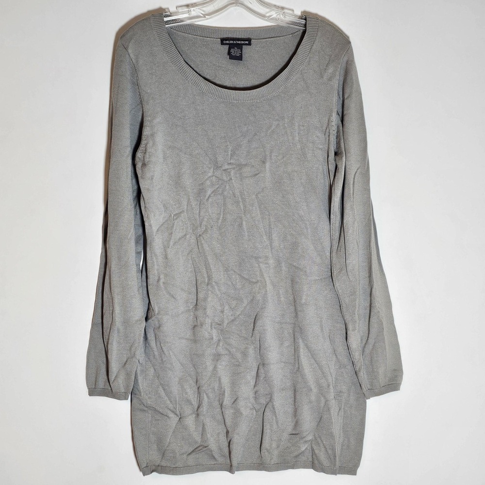 Chelsea & Theodore Sweater Womens XL‎ Gray Tunic Scoop Neck Cotton Blend Knit